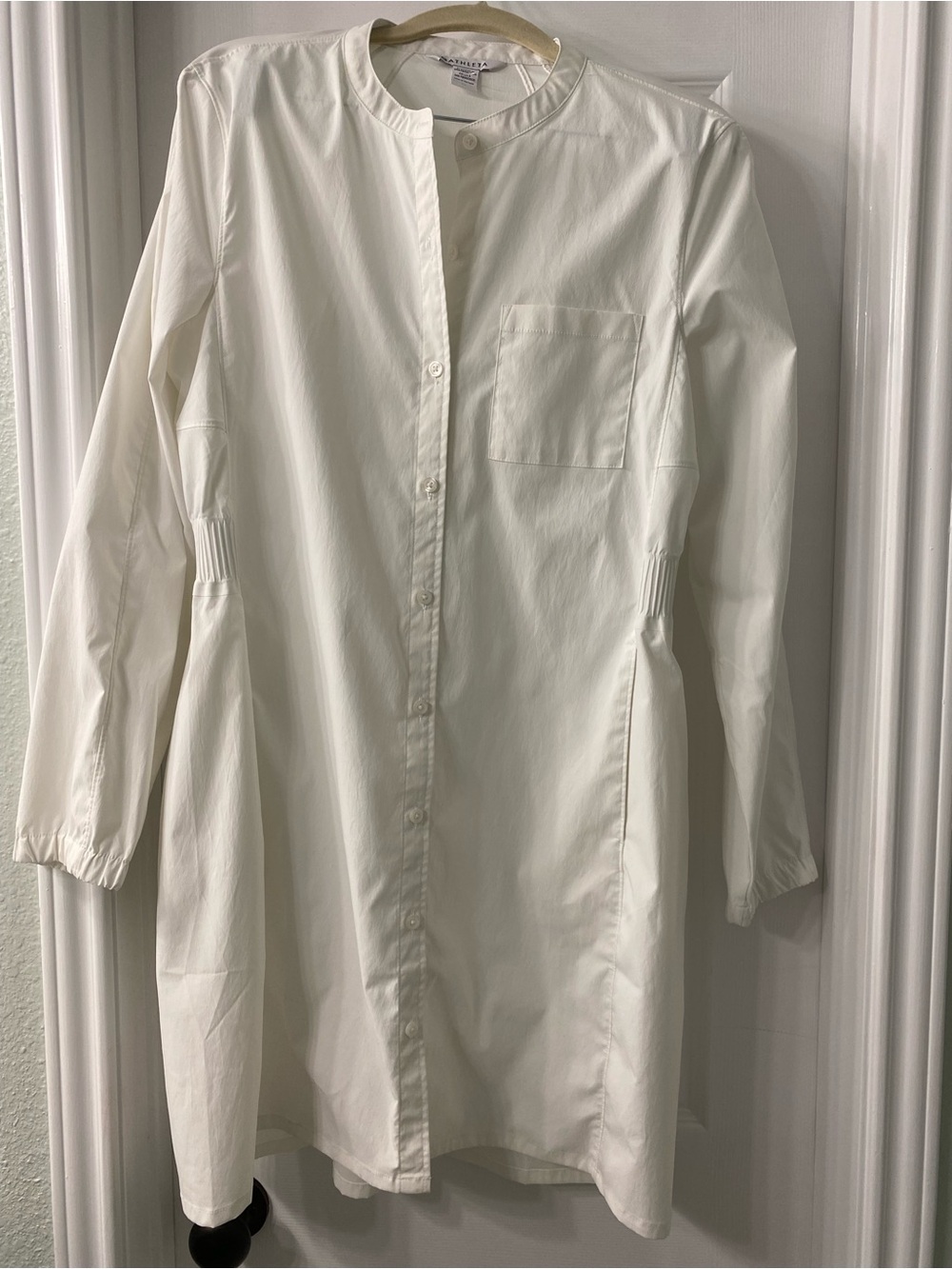 Athleta Crisp White Shirtdress with Mandarin Collar and Elastic Waist - Size M